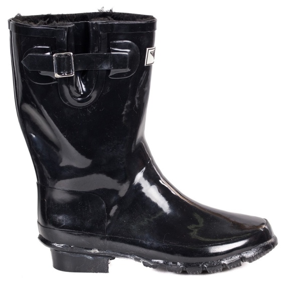 Women's Rain Boots, Rubber Mid Calf Lined RainBoots, RB-1502, Fur Black - Picture 2 of 7
